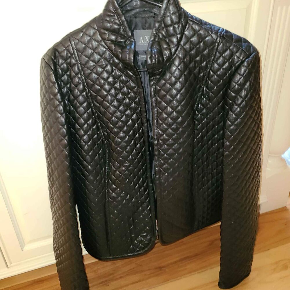 NEW Armani Exchange AX Quilted Leather Jacket Coat Size L